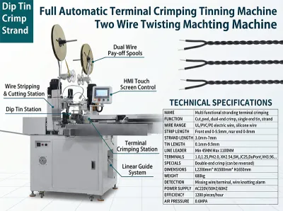 Fuldautomatisk terminalkrimpe- og fortinningsmaskine til to-leder vridningsmaskine JW-WTT Thumb